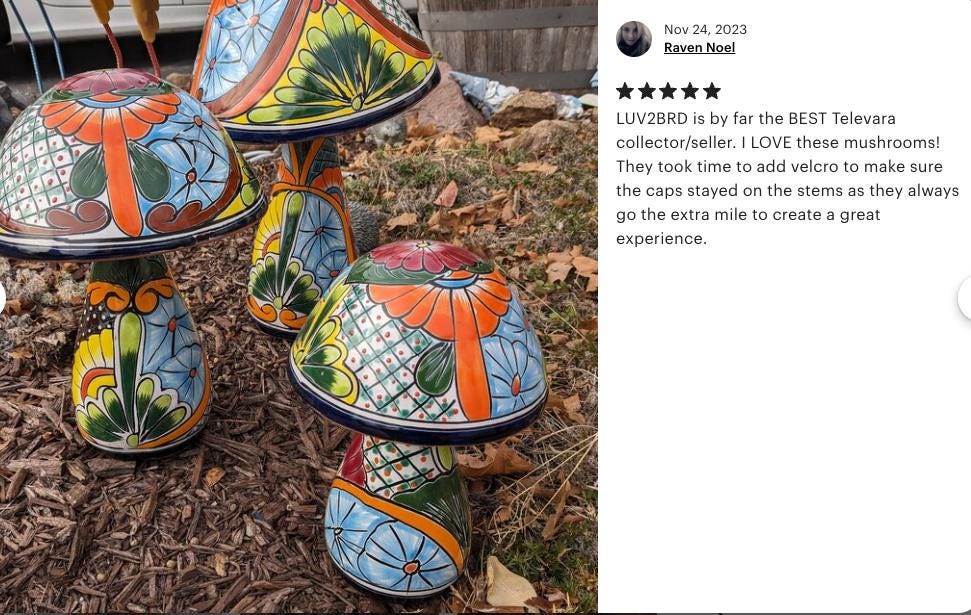 Mushroom Garden Decor | Set of 3 Handmade Ceramic Mexican Toadstools