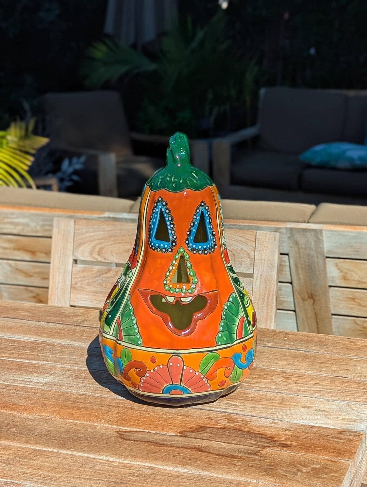 Halloween Pumpkin Decor, Talavera Pottery, Jack-o-Lantern Home Decoration, Handmade Mexican Art for Outdoor Patio Decor or Trick or Treat