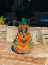 Halloween Pumpkin Decor, Talavera Pottery, Jack-o-Lantern Home Decoration, Handmade Mexican Art for Outdoor Patio Decor or Trick or Treat