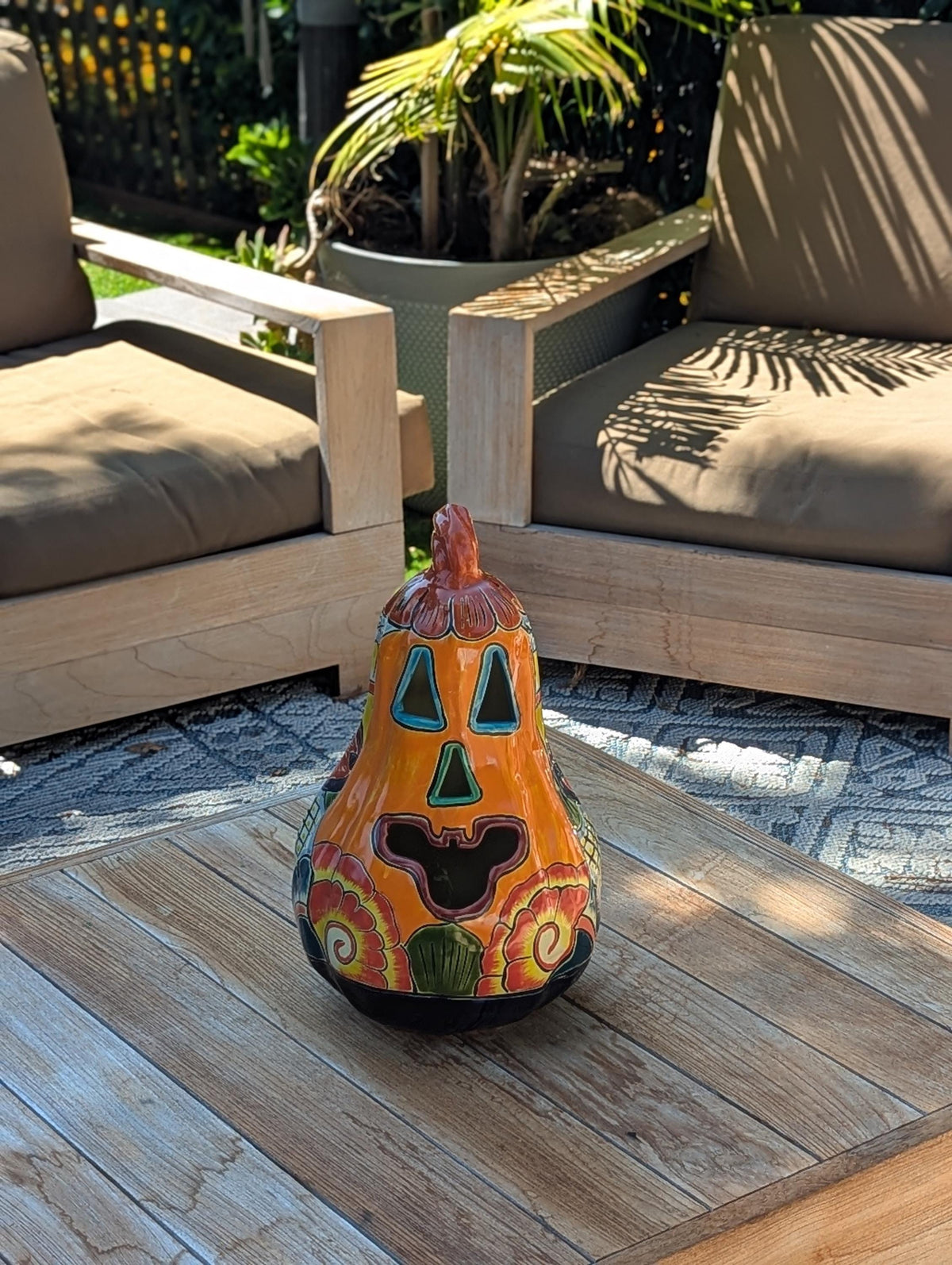 Halloween Pumpkin Decor is Talavera Pottery | Jack-o-Lantern Home Decoration is Handmade Mexican Art for Outdoor Patio Decor, Trick or Treat