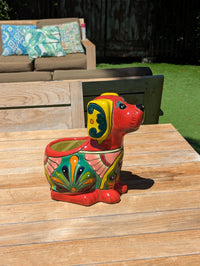 Talavera Dog Flower Pot for Outdoor Decor or Garden Decorations, Planter Pot is Handmade Mexican Pottery, great as Cute Dog Lover Gifts
