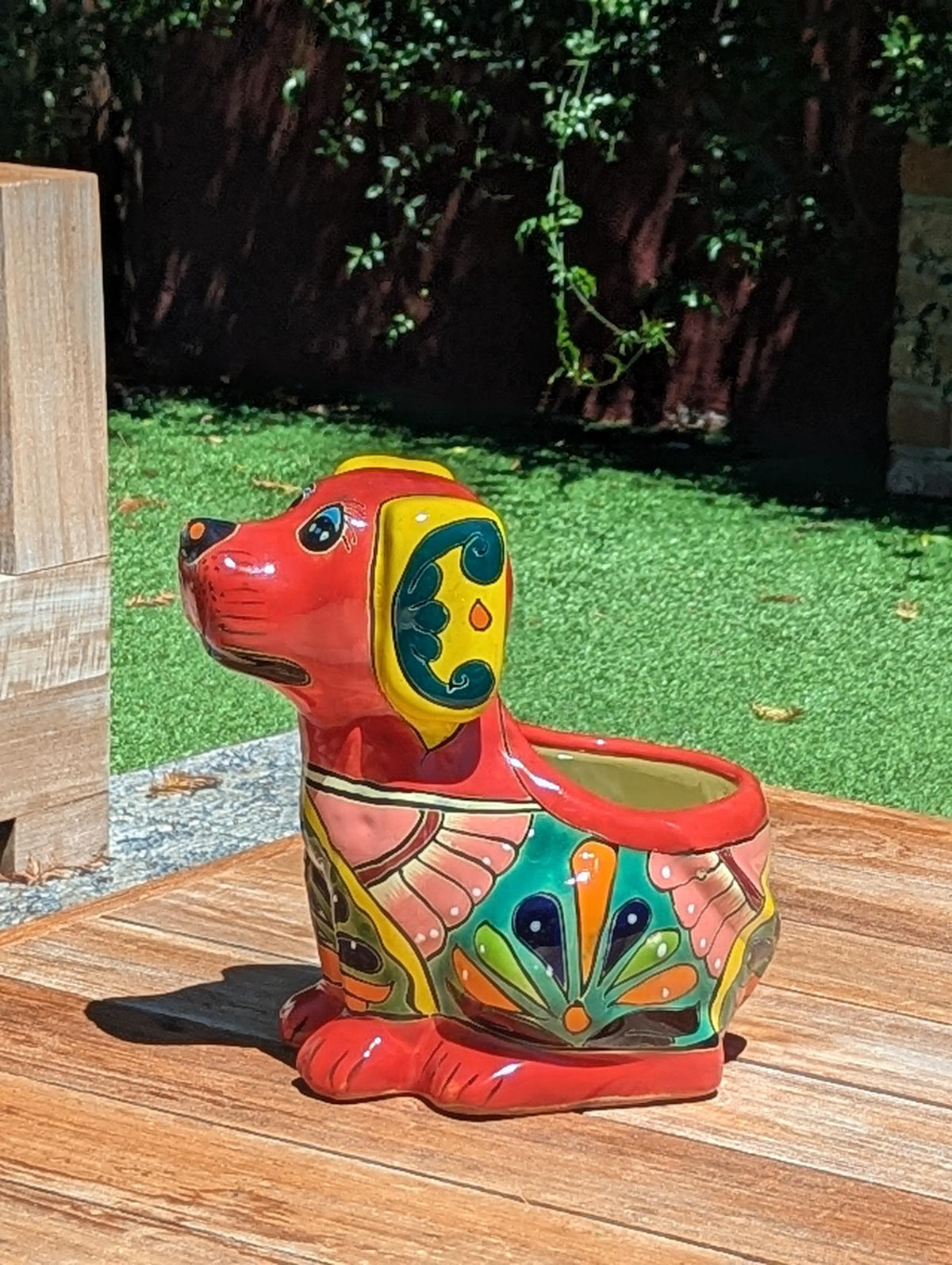 Talavera Dog Flower Pot for Outdoor Decor or Garden Decorations, Planter Pot is Handmade Mexican Pottery, great as Cute Dog Lover Gifts