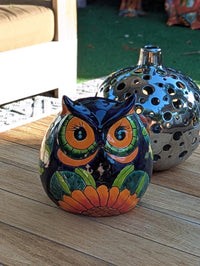 Sunflower Owl Mexican Flower Pot | Ceramic Talavera Pottery Works Indoor or Outdoor as Home Decor or Garden Decor