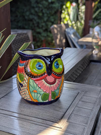 Lovely Owl Flower Pot | Ceramic Talavera Planter is Handmade Mexican Pottery for Outdoor Garden Decor, Indoor Home Decor, 11.5 inch Tall