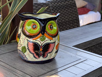 Lovely Owl Flower Pot | Ceramic Talavera Planter is Handmade Mexican Pottery for Outdoor Garden Decor, Indoor Home Decor, 11.5 inch Tall