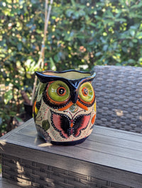 Lovely Owl Flower Pot | Ceramic Talavera Planter is Handmade Mexican Pottery for Outdoor Garden Decor, Indoor Home Decor, 11.5 inch Tall