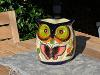Lovely Owl Flower Pot | Ceramic Talavera Planter is Handmade Mexican Pottery for Outdoor Garden Decor, Indoor Home Decor, 11.5 inch Tall