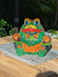 Talavera Frog Flower Pot | Ceramic Pottery for an Indoor or Outdoor Planter Pot is Handmade Mexican Home Decor and Garden Decor and Yard Art