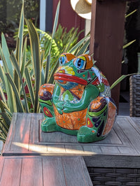 Talavera Frog Flower Pot | Ceramic Pottery for an Indoor or Outdoor Planter Pot is Handmade Mexican Home Decor and Garden Decor and Yard Art