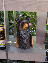 Black Bear Home Decoration | Handmade by Chainsaw this Cute Bear is a Wooden Statue for Your Kitchen Counter, Home Accent or Yard Art