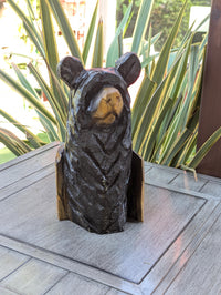 Black Bear Home Decoration | Handmade by Chainsaw this Cute Bear is a Wooden Statue for Your Kitchen Counter, Home Accent or Yard Art