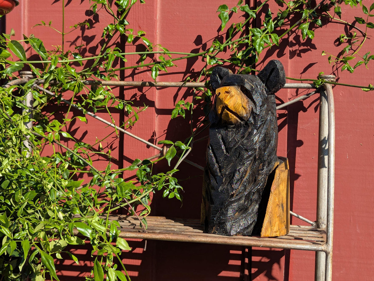 Black Bear Home Decoration | Handmade by Chainsaw this Cute Bear is a Wooden Statue for Your Kitchen Counter, Home Accent or Yard Art