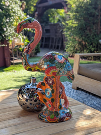 Pink Flamingo Garden Decor & Yard Art, Ceramic Talavera Pottery to use as Home Decor, Porch Decoration or Outdoor Decor