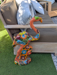 Pink Flamingo Garden Decor & Yard Art, Ceramic Talavera Pottery to use as Home Decor, Porch Decoration or Outdoor Decor