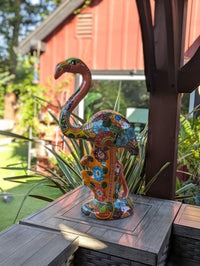 Pink Flamingo Garden Decor & Yard Art, Ceramic Talavera Pottery to use as Home Decor, Porch Decoration or Outdoor Decor