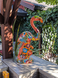 Pink Flamingo Garden Decor & Yard Art, Ceramic Talavera Pottery to use as Home Decor, Porch Decoration or Outdoor Decor