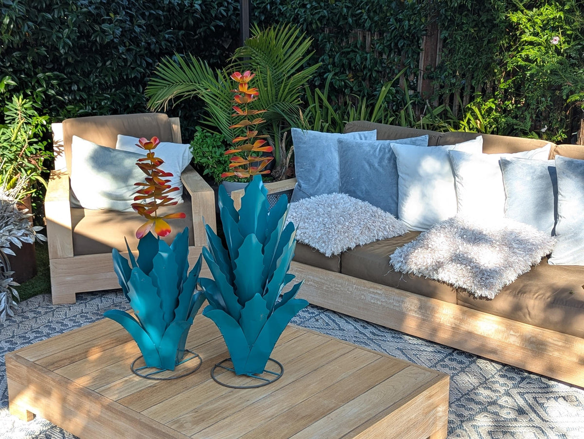 Flowering Agave Metal Cactus Yard Art & Garden Decor | Lifelike Handmade Agave Plant Pair Mexican Yard Art for Your Home or Outdoor Spaces