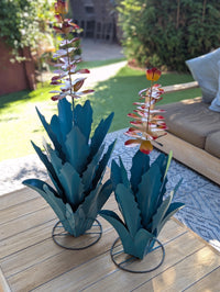 Flowering Agave Metal Cactus Yard Art & Garden Decor | Lifelike Handmade Agave Plant Pair Mexican Yard Art for Your Home or Outdoor Spaces
