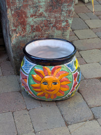 11.5" Oval Mexican Sun Flower Planter is a Colorful, Handmade Talavera Ceramic Planter Pot for Home and Garden Decor, Outdoor Yard Art