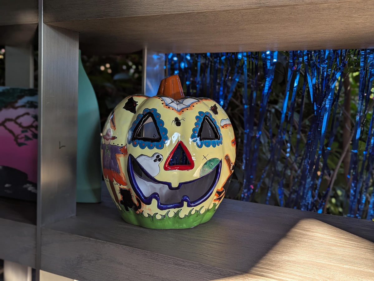 Halloween Pumpkin Decor is Talavera Pottery | Jack-o-Lantern Home Decoration is Handmade Mexican Art for Outdoor Patio Decor, Trick or Treat