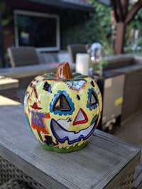 Halloween Pumpkin Decor is Talavera Pottery | Jack-o-Lantern Home Decoration is Handmade Mexican Art for Outdoor Patio Decor, Trick or Treat