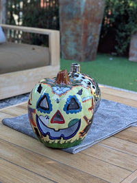 Halloween Pumpkin Decor is Talavera Pottery | Jack-o-Lantern Home Decoration is Handmade Mexican Art for Outdoor Patio Decor, Trick or Treat