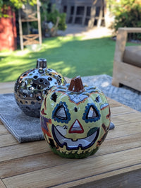 Halloween Pumpkin Decor is Talavera Pottery | Jack-o-Lantern Home Decoration is Handmade Mexican Art for Outdoor Patio Decor, Trick or Treat