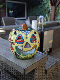 Halloween Pumpkin Decor is Talavera Pottery | Jack-o-Lantern Home Decoration is Handmade Mexican Art for Outdoor Patio Decor, Trick or Treat