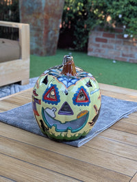 Halloween Pumpkin Decor is Talavera Pottery | Jack-o-Lantern Home Decoration is Handmade Mexican Art for Outdoor Patio Decor, Trick or Treat