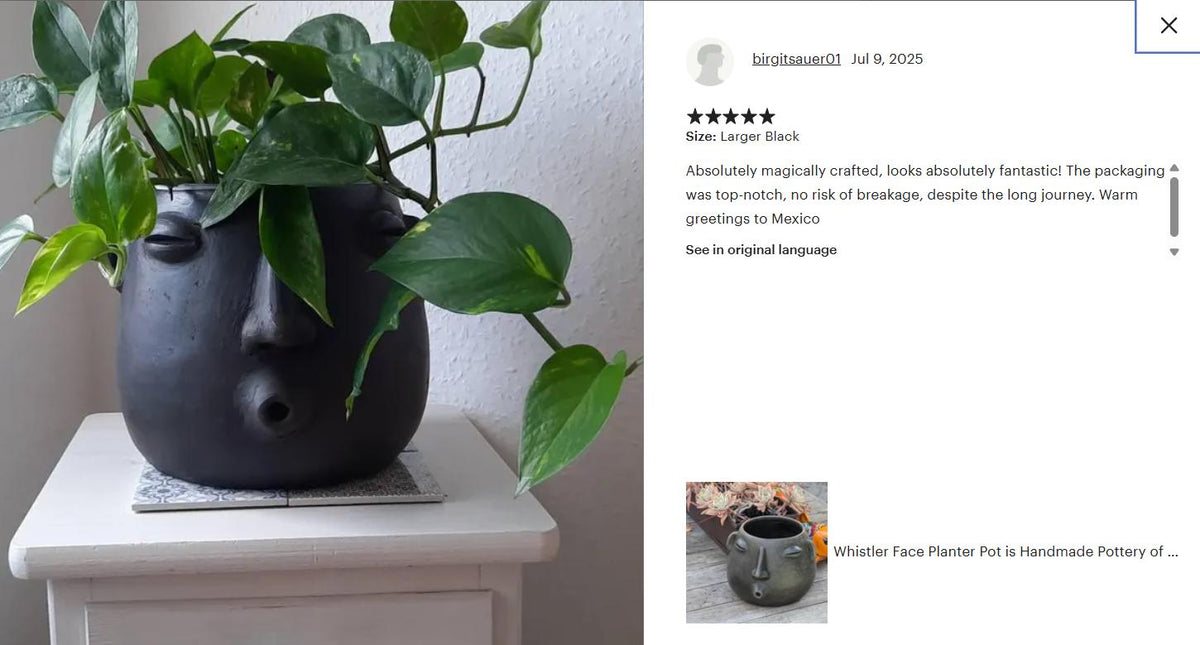 White Round Whistler Ceramic Face Planter | Handmade Mexican Clay Pottery