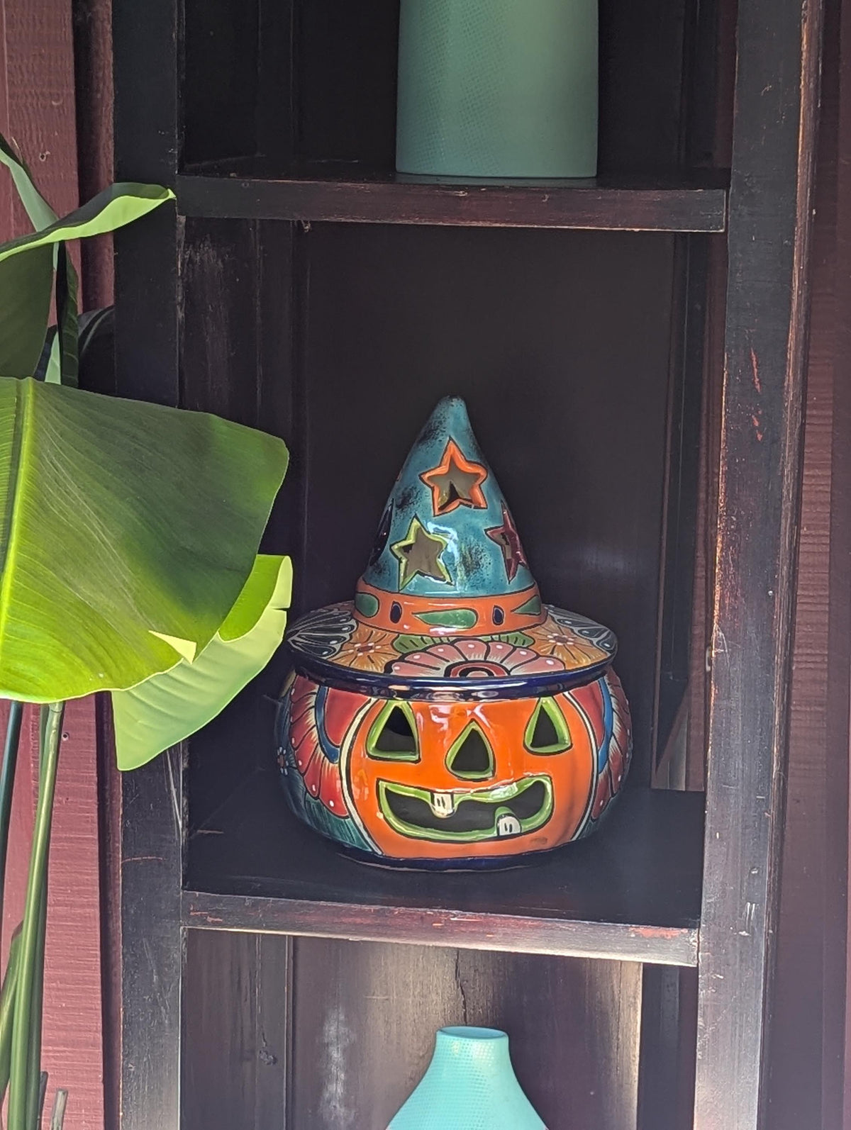 Halloween Pumpkin Fall Decor | Handmade Mexican Talavera Porch Art & House Decor, Large Autumn Jack-o-Lantern