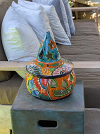 Halloween Pumpkin Fall Decor | Handmade Mexican Talavera Porch Art & House Decor, Large Autumn Jack-o-Lantern