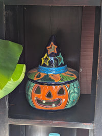Halloween Pumpkin Fall Decor | Handmade Mexican Talavera Yard Art & Home Decor, Large Autumn Jack-o-Lantern