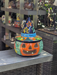 Halloween Pumpkin Fall Decor | Handmade Mexican Talavera Yard Art & Home Decor, Large Autumn Jack-o-Lantern