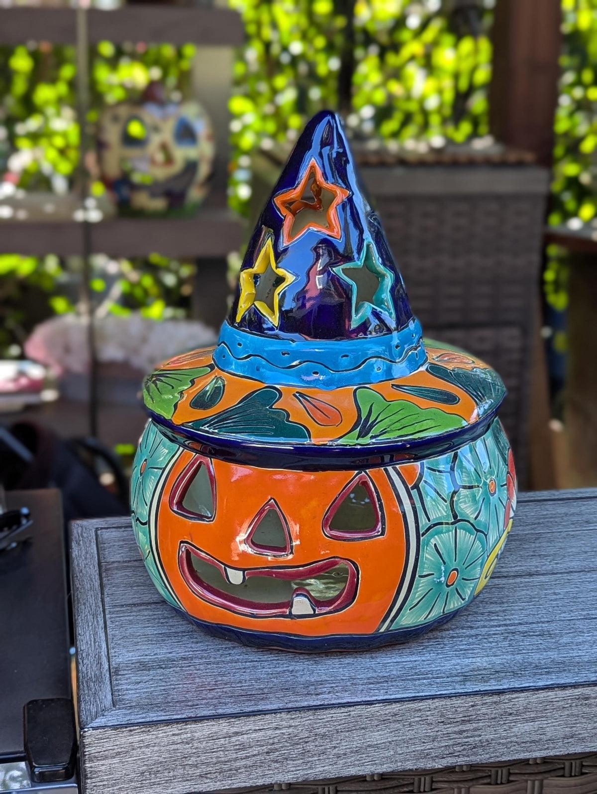 Halloween Pumpkin Fall Decor | Handmade Mexican Talavera Yard Art & Home Decor, Large Autumn Jack-o-Lantern