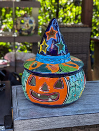 Halloween Pumpkin Fall Decor | Handmade Mexican Talavera Yard Art & Home Decor, Large Autumn Jack-o-Lantern