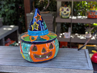 Halloween Pumpkin Fall Decor | Handmade Mexican Talavera Yard Art & Home Decor, Large Autumn Jack-o-Lantern