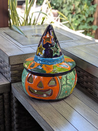 Halloween Pumpkin Fall Decor | Handmade Mexican Talavera Yard Art & Home Decor, Large Autumn Jack-o-Lantern