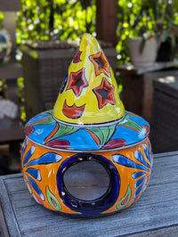 Halloween Pumpkin Decor with LIP CHIP | Handmade Mexican Talavera Yard Art & Home Decor, Large Autumn Jack-o-Lantern, Sold As Is