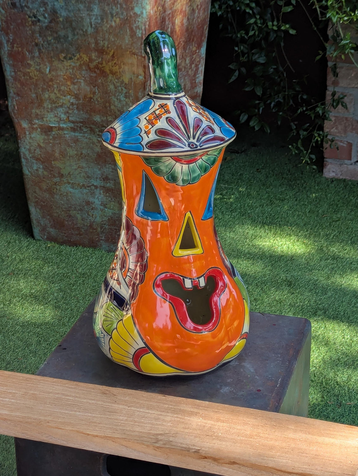 Talavera Pumpkin | Handmade Jack-o-Lantern is Mexican Halloween Decor