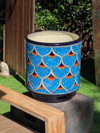 Talavera Planter | 14" Tall Round Flower Pot is Handmade Ceramic Mexican Pottery & Garden Art - Bold Indoor Home Decor or Housewarming Gift