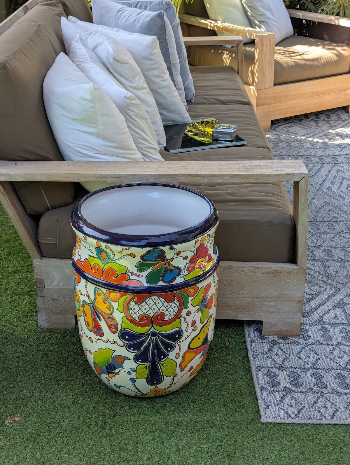 Butterfly Planter | 20" Tall Hand-Painted Ceramic Talavera Mexican Flower Pot – Large Outdoor Yard Art for Porch, Garden, or Home Decor