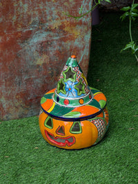 Halloween Pumpkin Decor | Handmade Mexican Talavera Yard Art & Home Decor, Large Autumn Jack-o-Lantern, Sold As Is