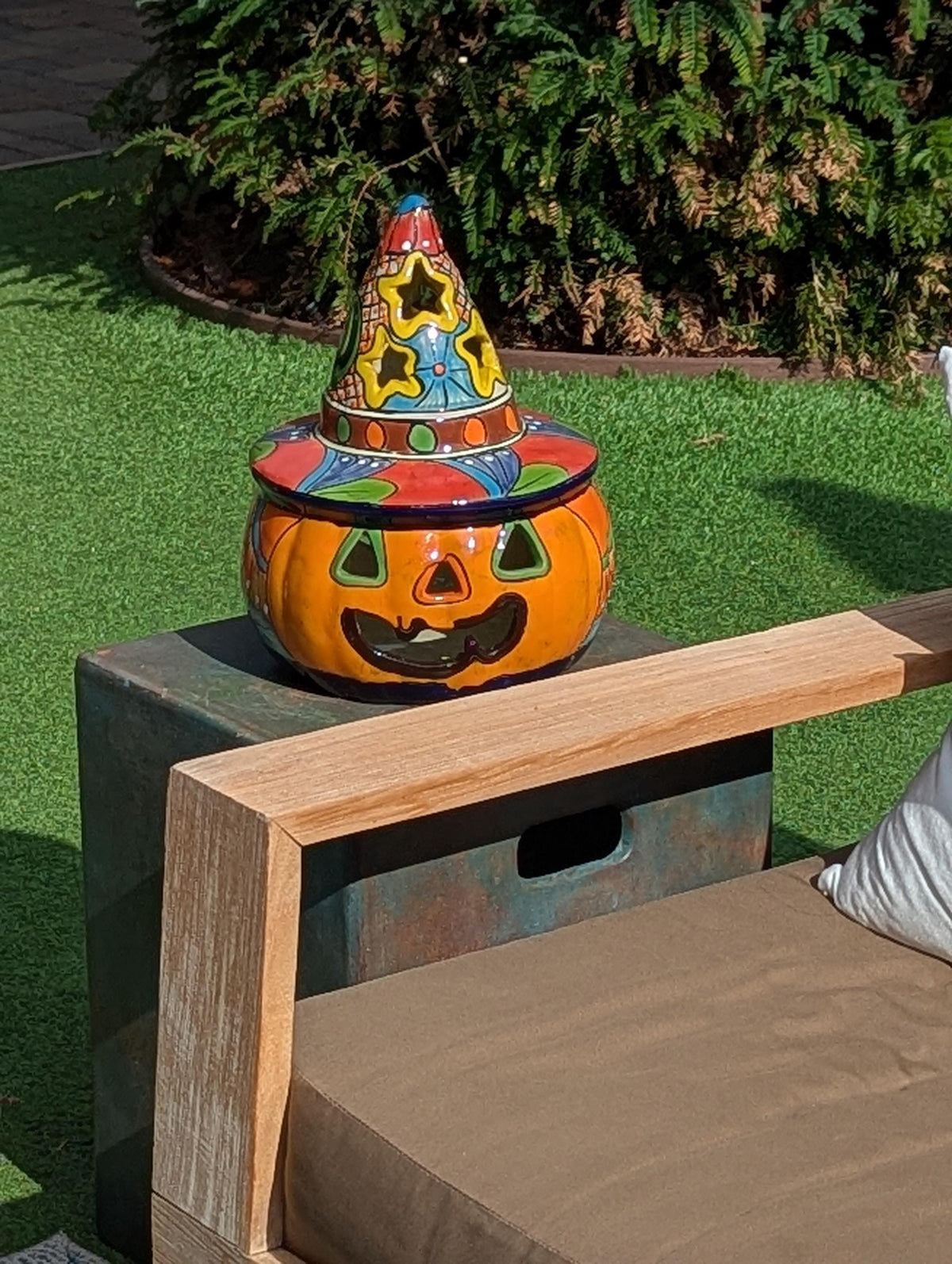 Halloween Pumpkin Decor | Handmade Mexican Talavera Yard Art & Home Decor, Large Autumn Jack-o-Lantern