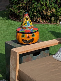 Halloween Pumpkin Decor | Handmade Mexican Talavera Yard Art & Home Decor, Large Autumn Jack-o-Lantern