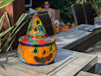 Halloween Pumpkin Decor | Handmade Mexican Talavera Yard Art & Home Decor, Large Autumn Jack-o-Lantern