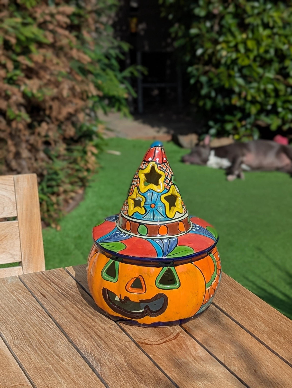 Halloween Pumpkin Decor | Handmade Mexican Talavera Yard Art & Home Decor, Large Autumn Jack-o-Lantern