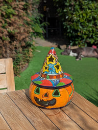 Halloween Pumpkin Decor | Handmade Mexican Talavera Yard Art & Home Decor, Large Autumn Jack-o-Lantern