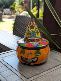 Halloween Pumpkin Decor | Handmade Mexican Talavera Yard Art & Home Decor, Large Autumn Jack-o-Lantern