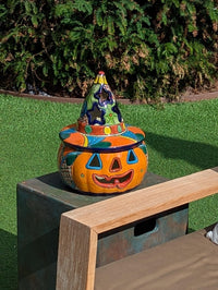 Halloween Pumpkin Decor | Handmade Mexican Talavera Yard Art & Home Decor, Large Autumn Jack-o-Lantern